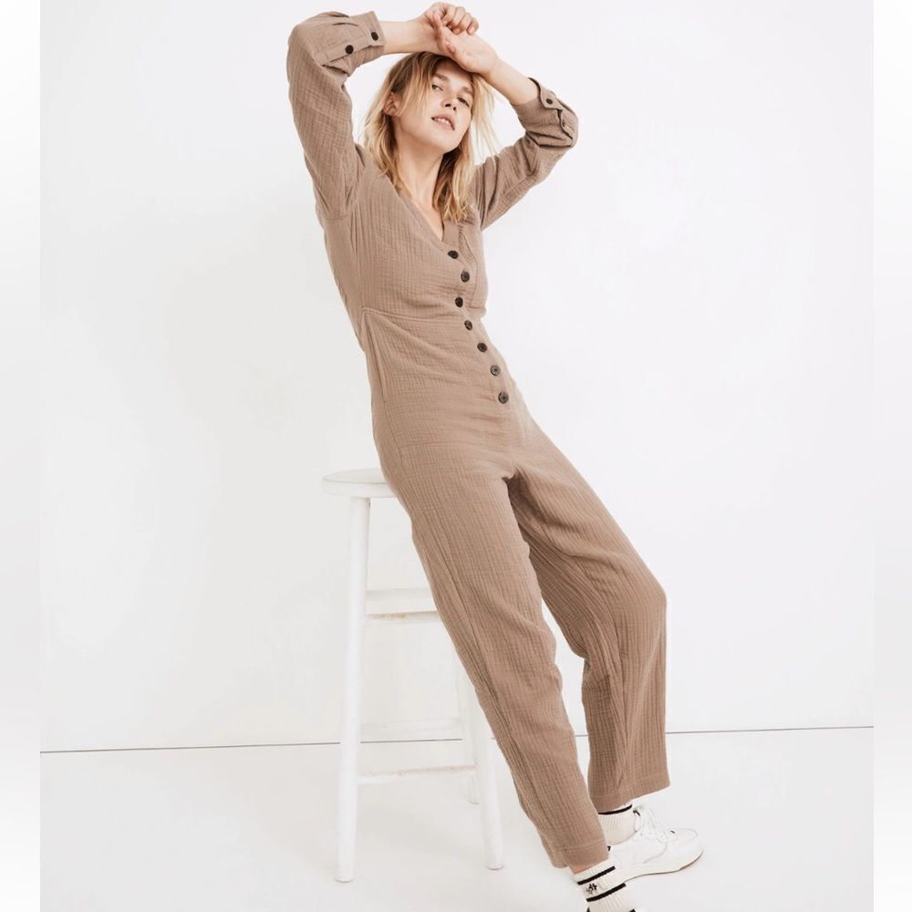 Madewell Petite Lightspun Stitched-Pocket Coverall Jumpsuit Medium